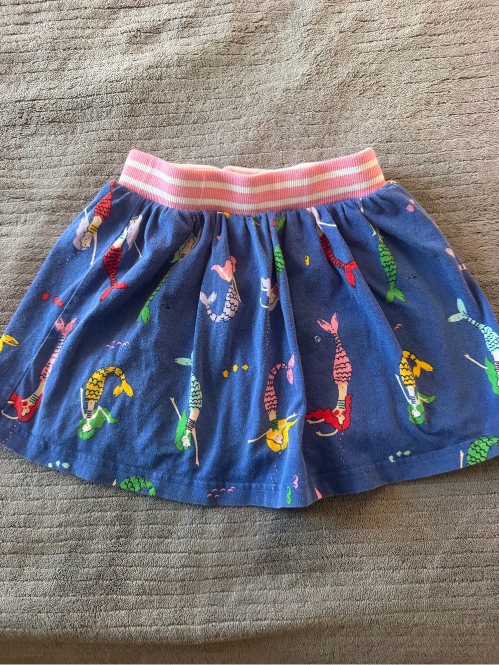 Hanna Andersson Blue Mermaid Print Skort with Pink Striped Waistband